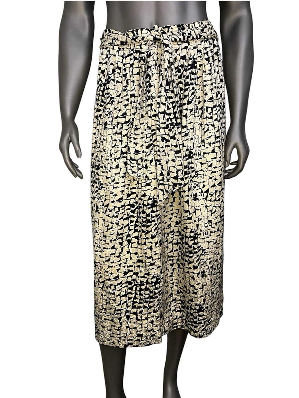 Doncaster Silks Skirt 16 100% Silk Pencil Harsh Mark Tie Belt Midi Cream Black